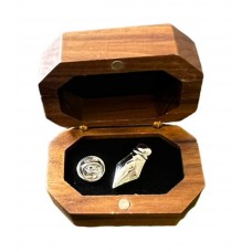 Fountain Pen Nib Silver Lapel Pin in Wooden Gift Box
